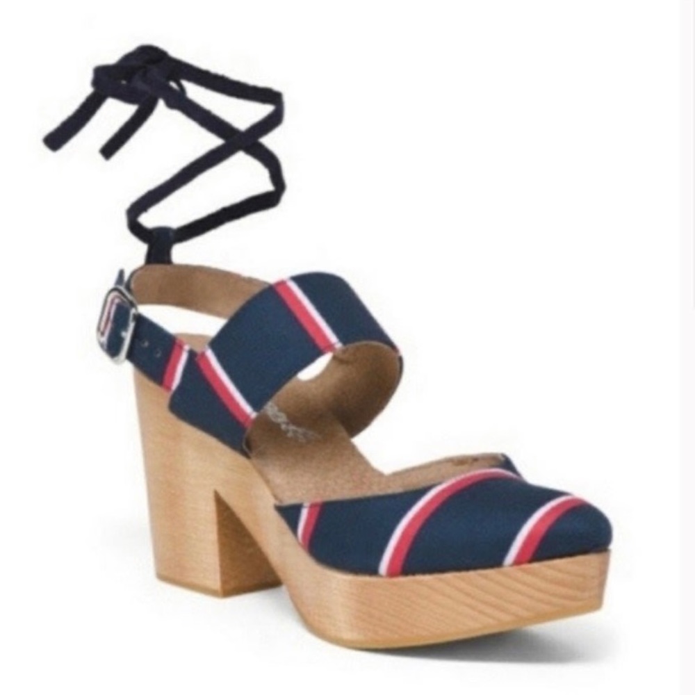 Free people Monaco Red blue white Heels Wooden Clogs Shoes 39 / 8